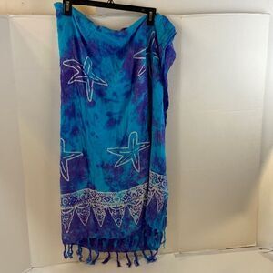 100 rayon Beach cover up tassels stars blue purple